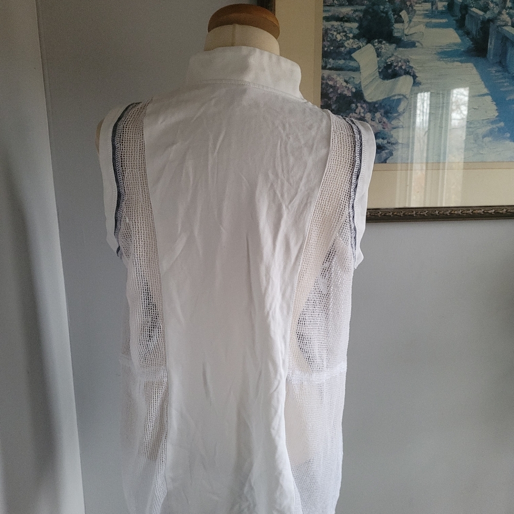 Picadilly Elegant White and Blue Women's Top Size L - Picture 7 of 7